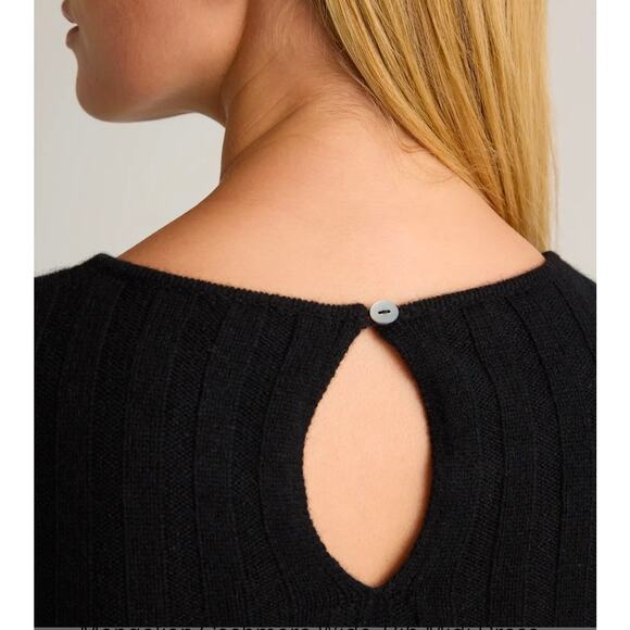 Quince Mongolian Cashmere Black Dress Womens Small Wide Rib Midi Stretch Scoop - Picture 5 of 13